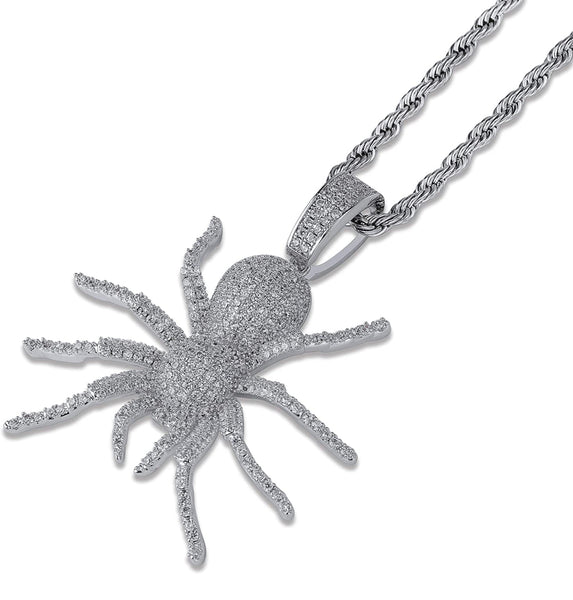 Iced Out 18k White Gold Spider Pendant