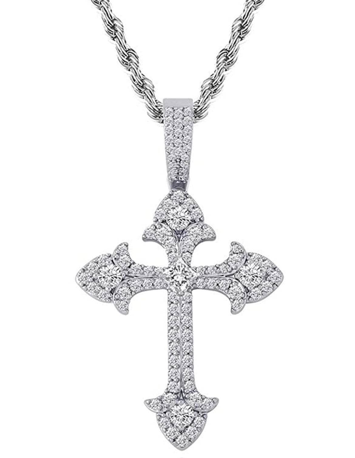 Iced Out 14k White Gold Cross Pendant