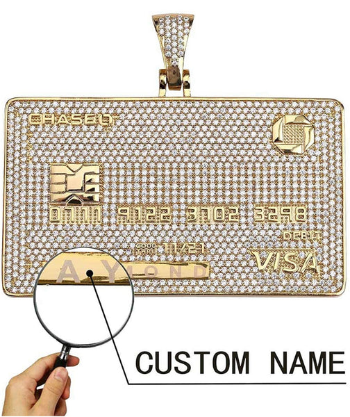 Iced Out 18k Gold Customized Chase Card Pendant