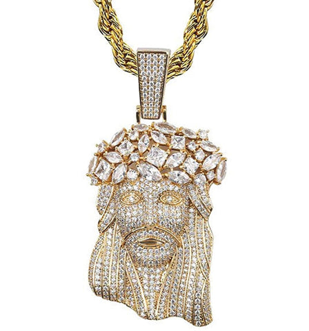 Iced Out 18k Gold Jesus Piece Pendant