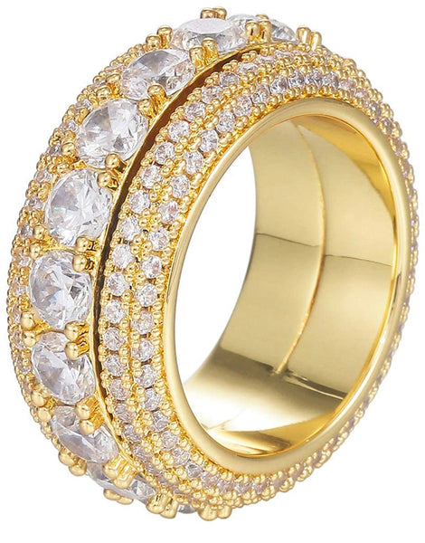 Iced Out 14k Gold Spinning Row Ring