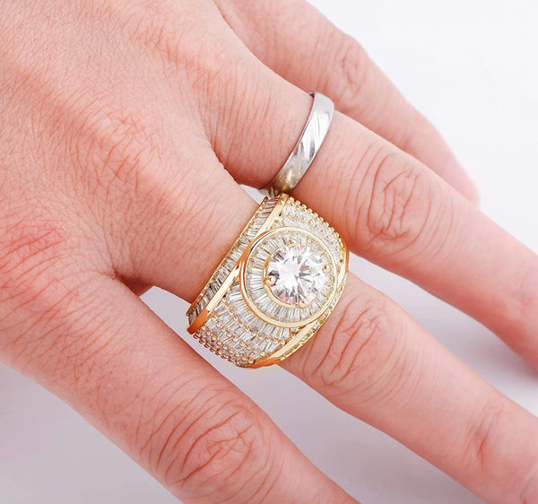 Iced Out 14k White Gold Geometric Baguette Ring