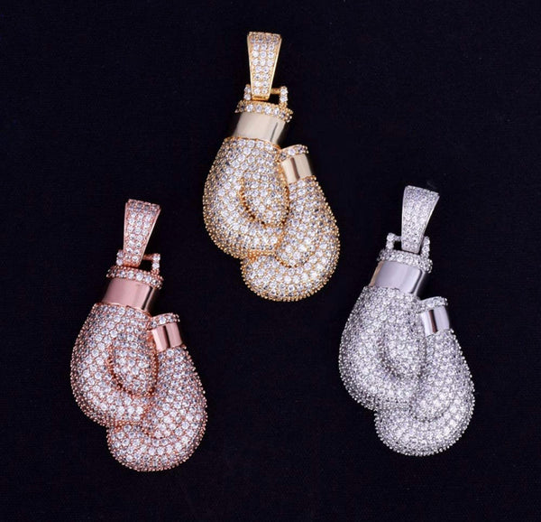 Iced Out 18k White Gold Boxing Gloves Pendant