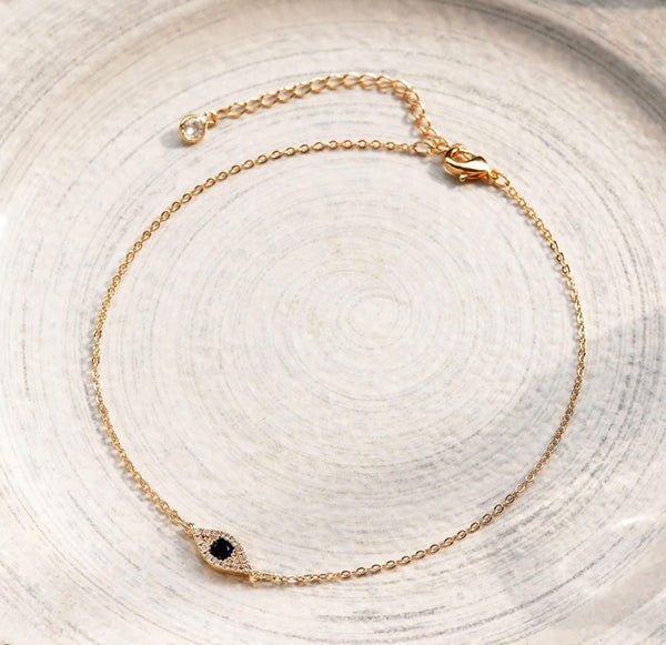 14k Gold Filled CZ Evil Eye Anklet