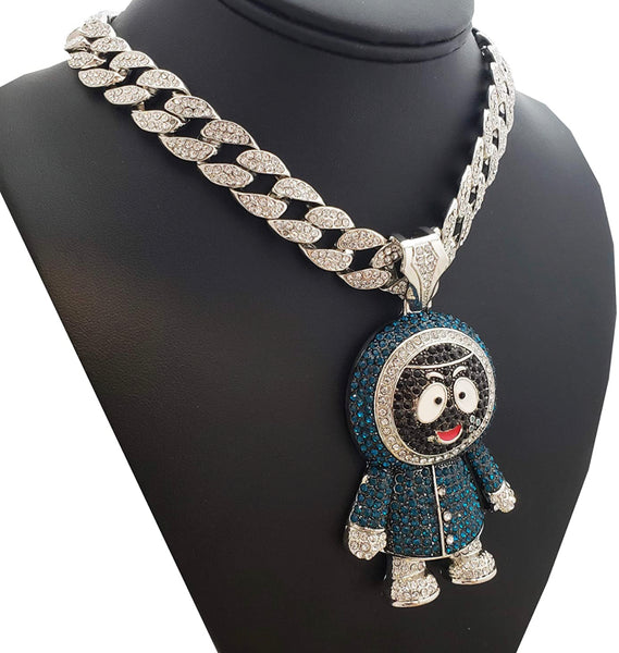 Iced Out 18k White Gold Eskimo Boy Pendant/ Chain