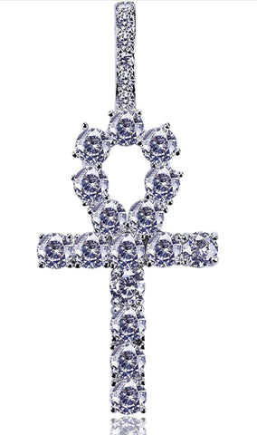 Iced Out 18k White Gold Ankh Pendant