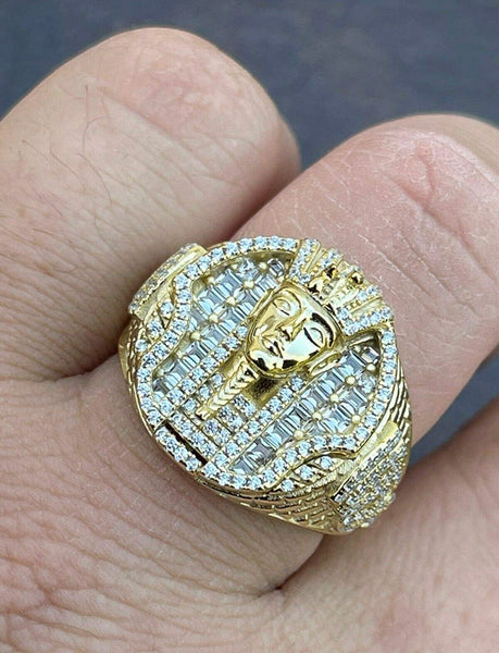 Iced Out 14k Gold/ Sterling Silver Pharoah Ring