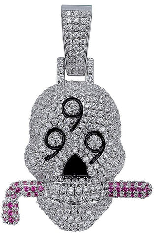 Iced Out 18k White Gold 999 Skull Pendant