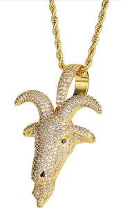 Iced Out 18k Gold GOAT Head Pendant