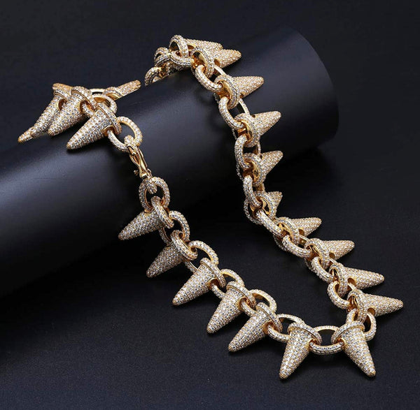 Iced Out 18k Gold Punk Rivet Necklace