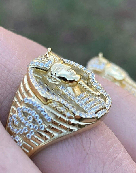 Iced Out 14k Gold/ Sterling Silver Pharoah Ring