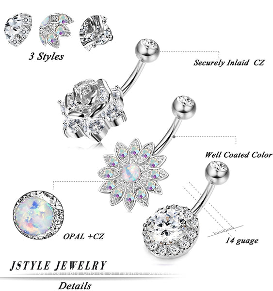 Beautiful Silver CZ Stainless Steel Belly Ring