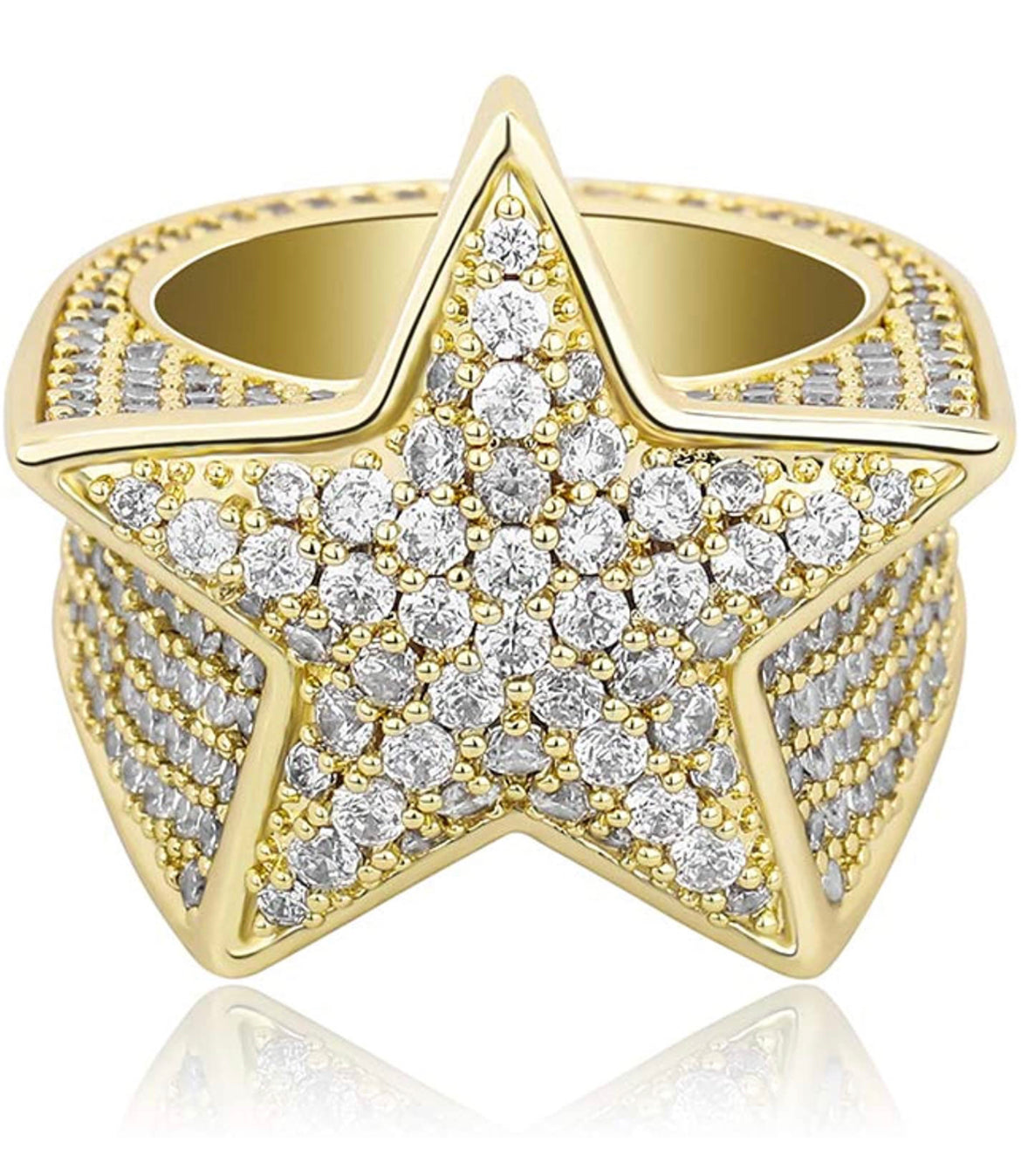 Iced Out 14k Gold Big Star Ring