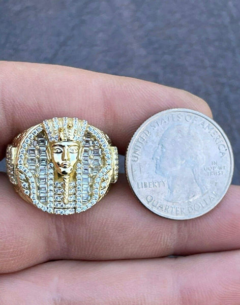 Iced Out 14k Gold/ Sterling Silver Pharoah Ring