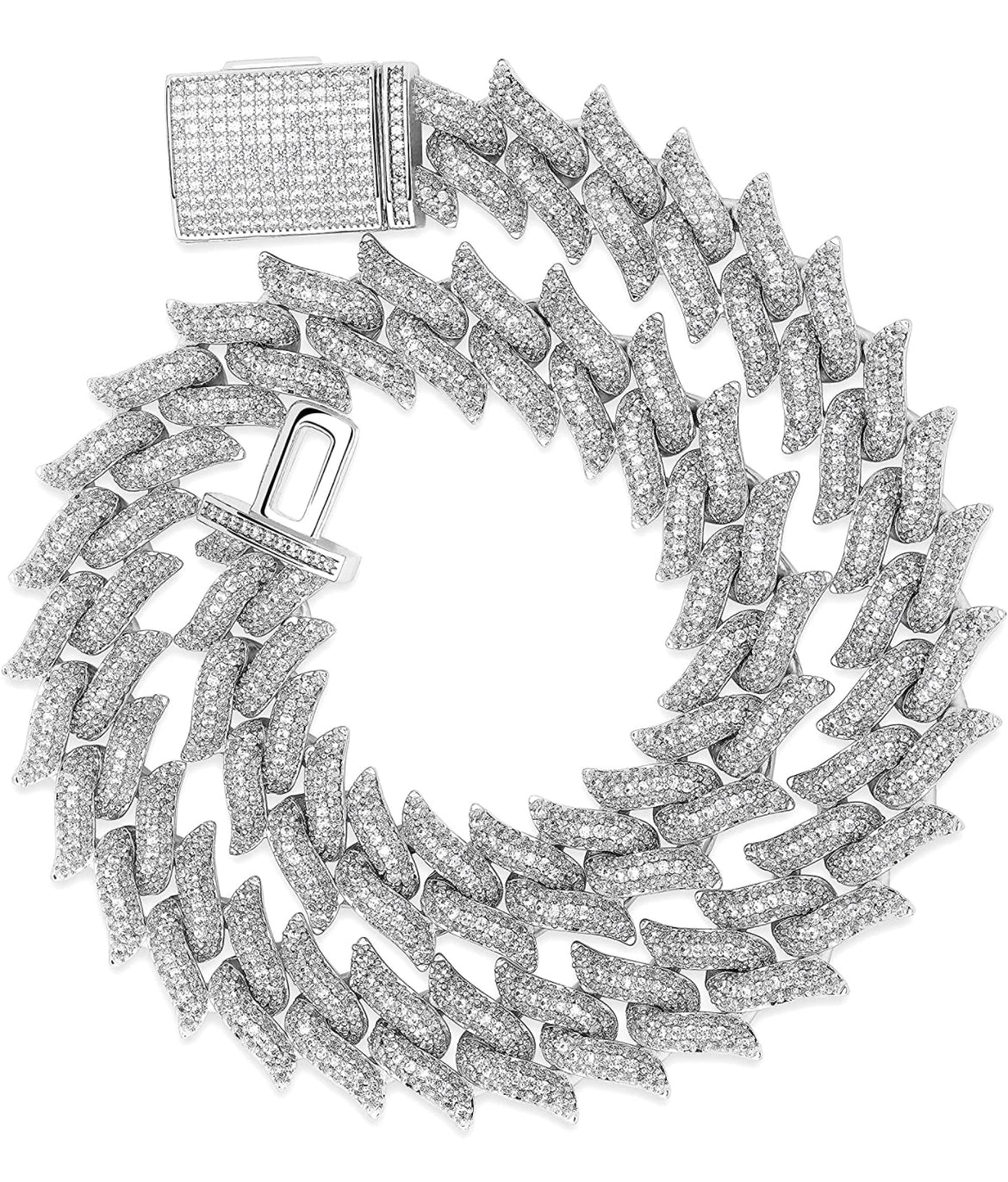 Iced Out 18k White Gold Spiked Link Chain