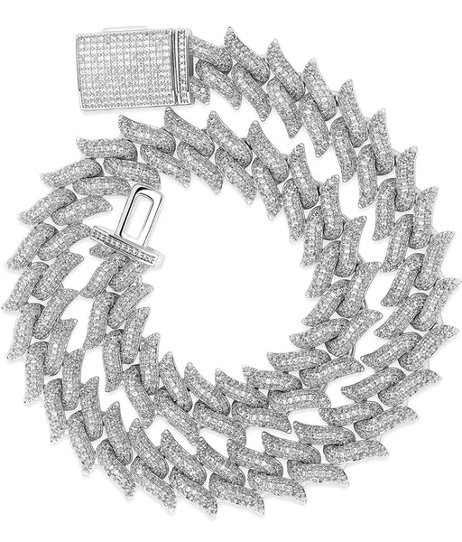 Iced Out 18k White Gold Spiked Link Chain