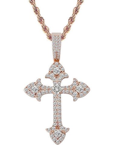 Iced Out 14k Rose Gold Cross Pendant