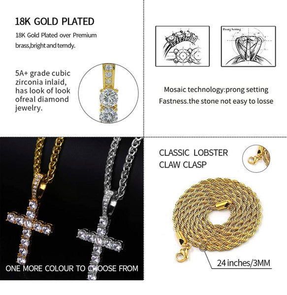 Iced Out 18k Gold Mini Cross Pendant