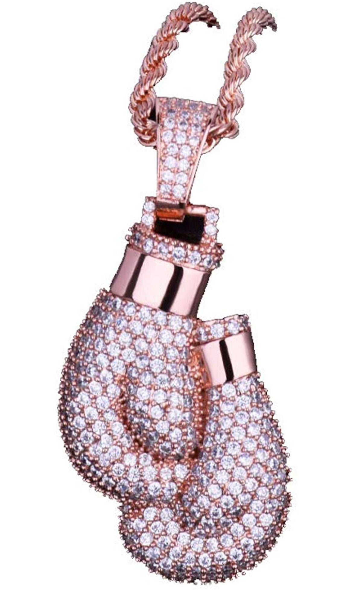 Iced Out 18k Rose Gold Boxing Gloves Pendant