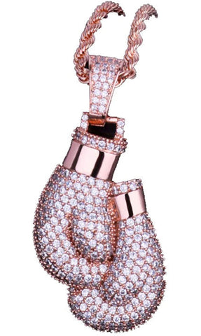 Iced Out 18k Rose Gold Boxing Gloves Pendant