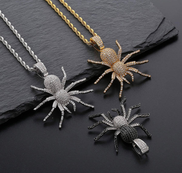 Iced Out 18k Gold Spider Pendant