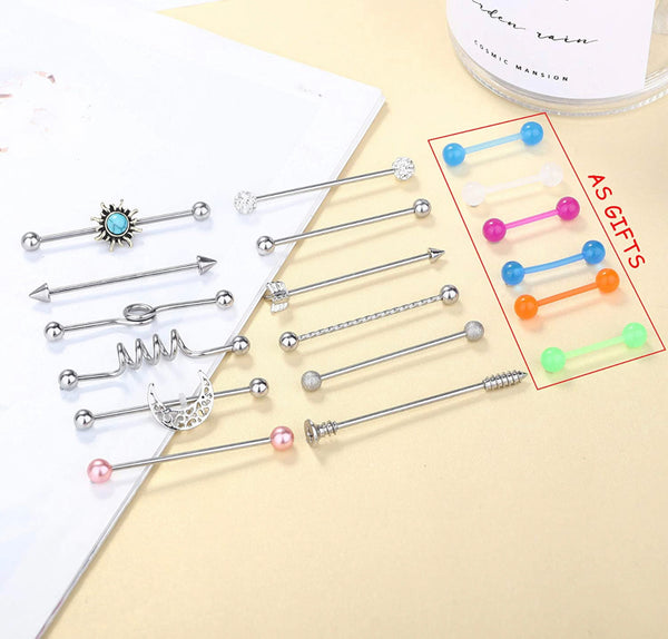 18 Pcs Assorted Barbell Stainless Steel Piercing