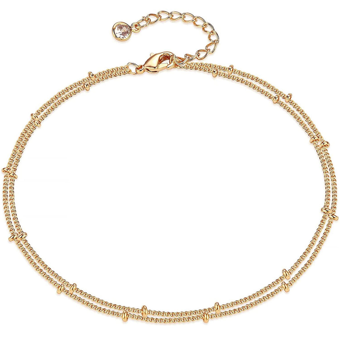 14k Gold Filled Layered Bead Chain Anklet