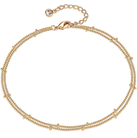 14k Gold Filled Layered Bead Chain Anklet