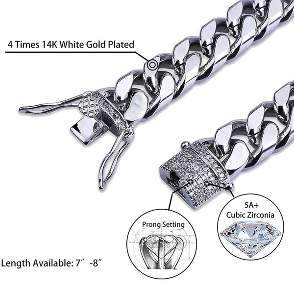 14k White Gold Icey Cuban Link Bracelet