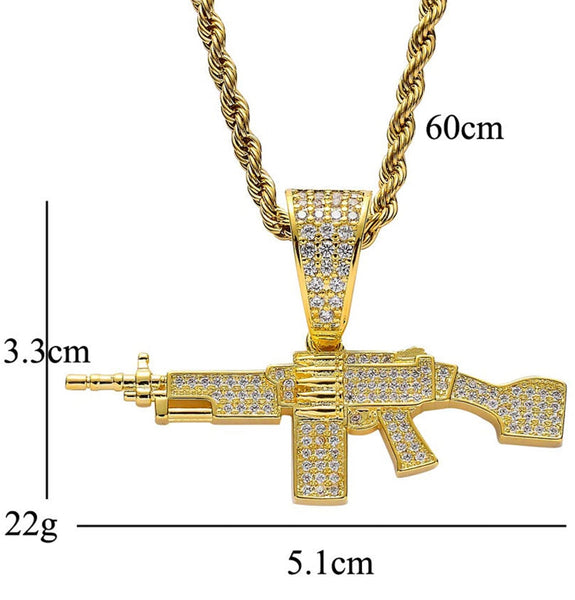 Iced Out 18k Gold Machine Gun Pendant