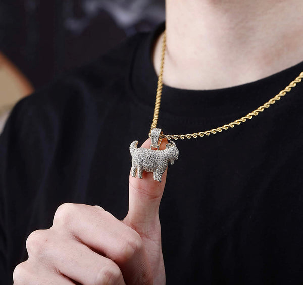 Iced Out 18k Gold Goat Pendant