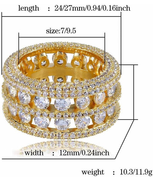 Iced Out 14k Gold 2 Row Icey Ring