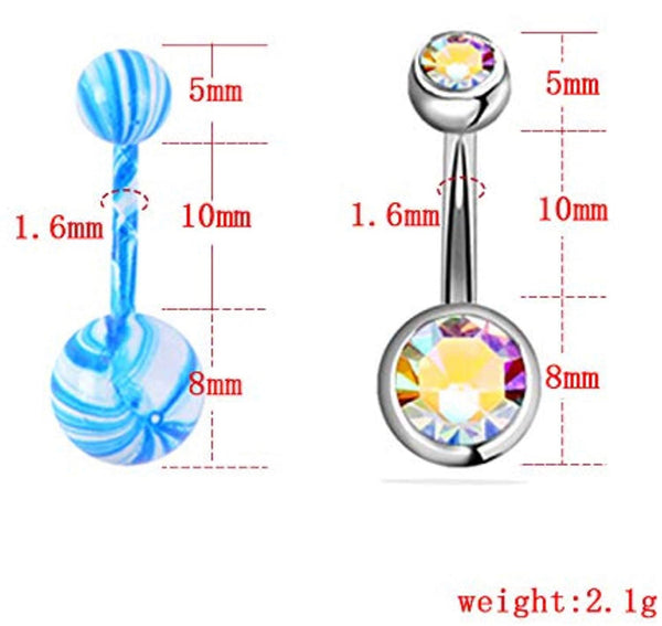 16 Pcs Stainless Steel Belly Button Ring