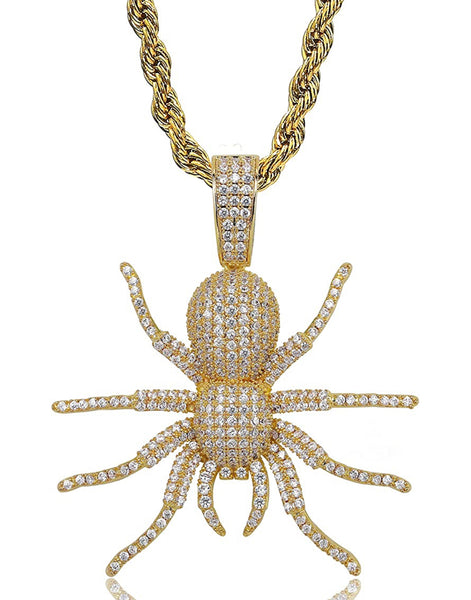 Iced Out 18k Gold Spider Pendant