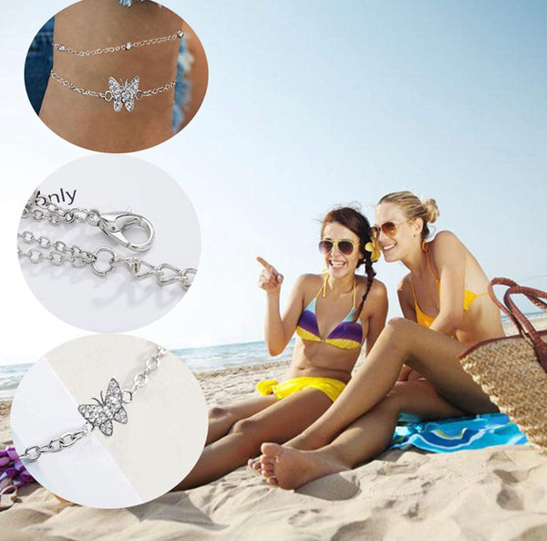 14k Silver Filled Butterfly Anklet