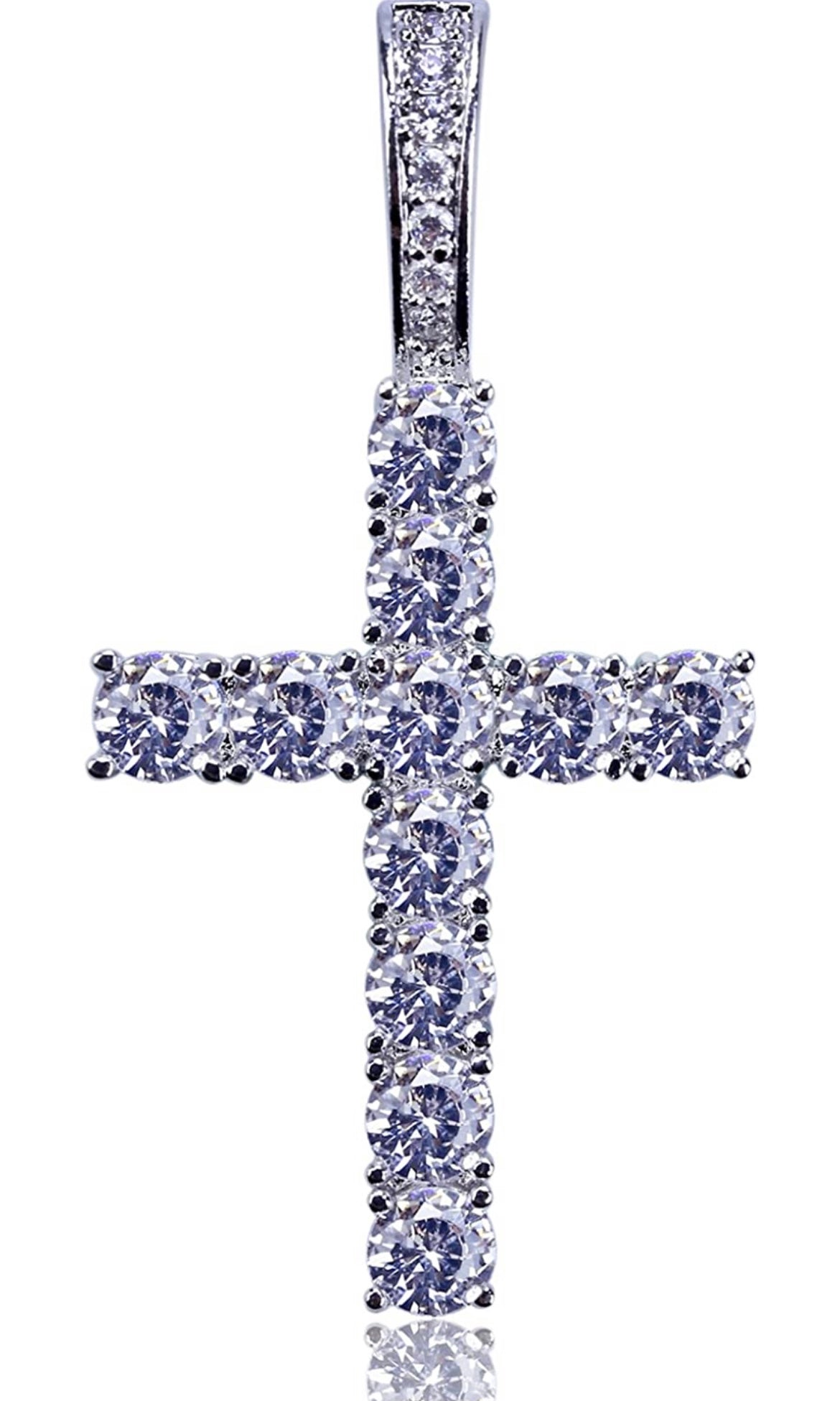 Iced Out 18k White Gold Mini Cross Pendant