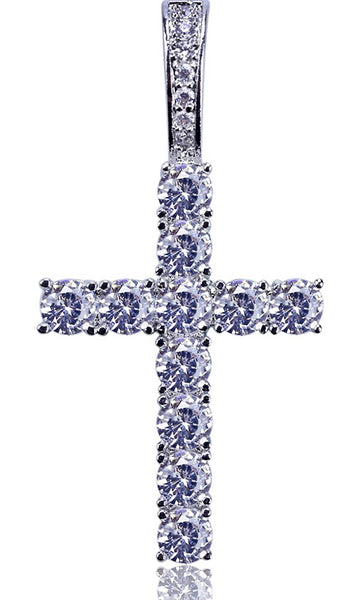 Iced Out 18k White Gold Mini Cross Pendant