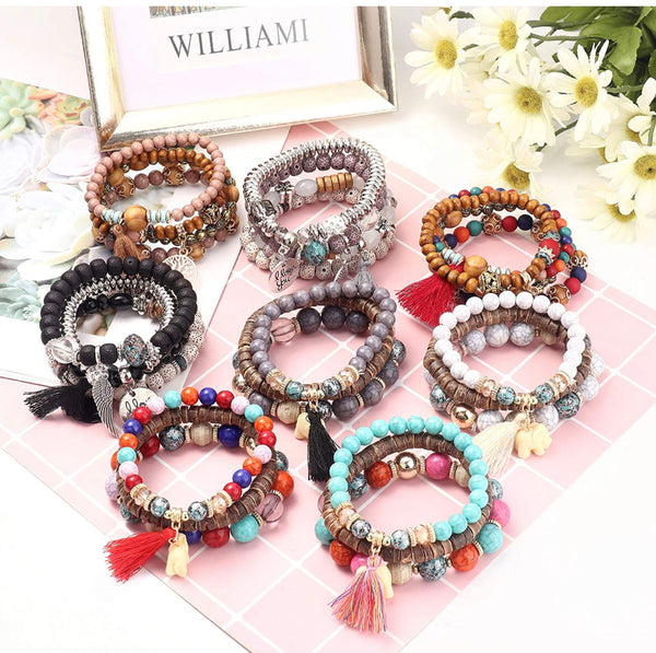 Set of 8 Bohemian Bead Bracelets