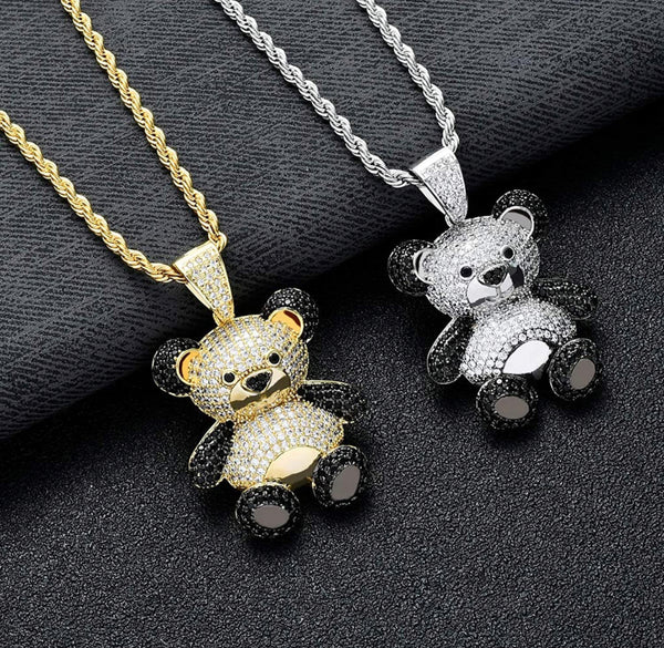 Iced Out 18k Gold Panda Pendant