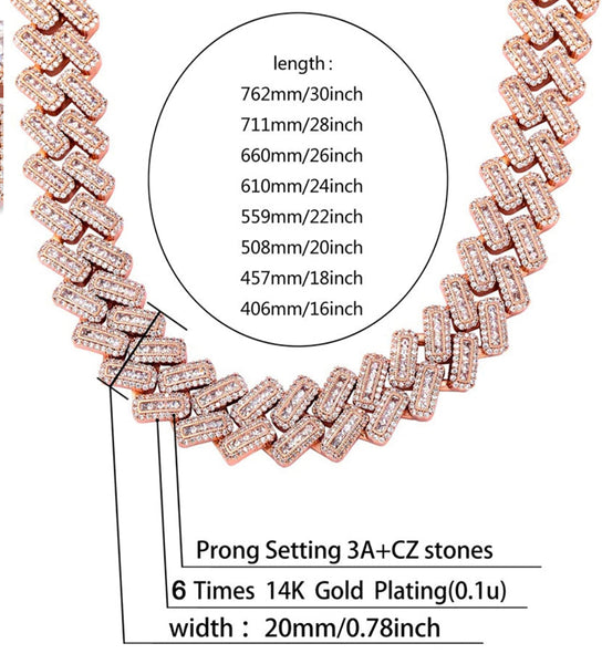 18k Rose Gold Baguette Cut Chain