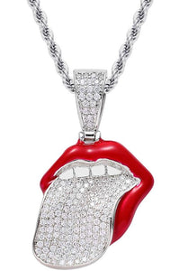 Iced Out 18k White Gold Tongue Out Pendant