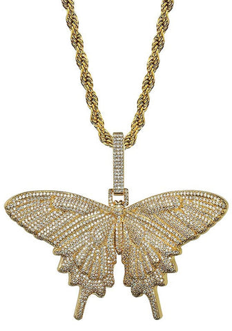 Iced Out 18k Gold Butterfly Pendant