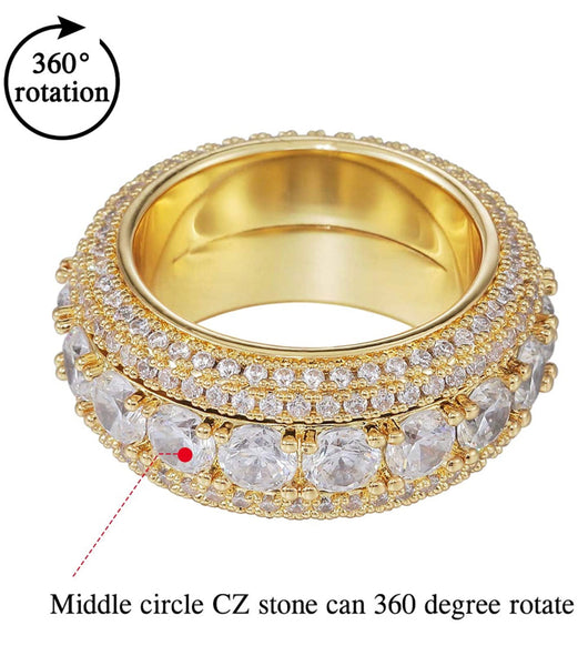 Iced Out 14k Gold Spinning Row Ring