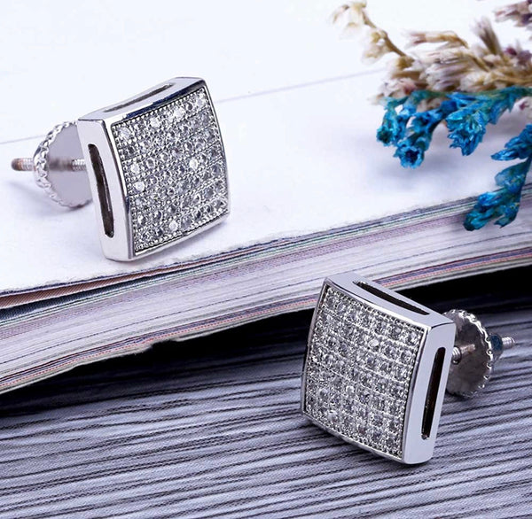 Iced Out 14k White Gold Stud Earrings