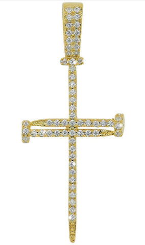 Iced Out 18k Gold Nail Cross Pendant