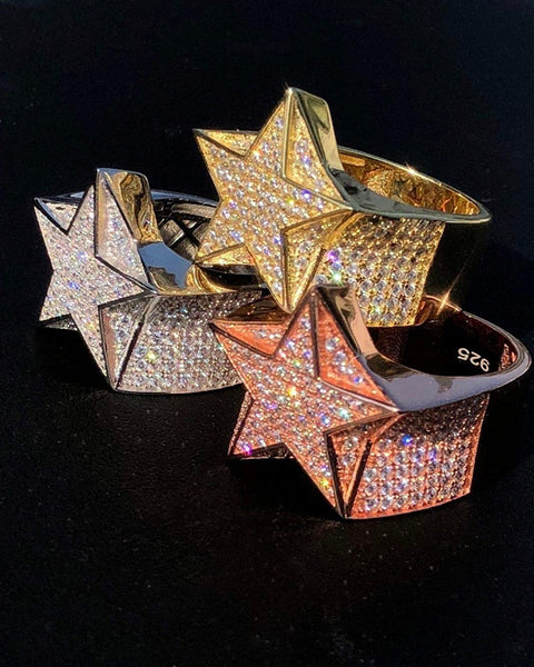 Iced Out 18k Gold Executive Star Ring