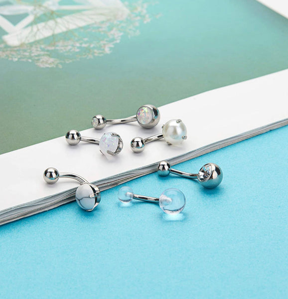 6 Pcs Stainless Steel Belly Button Ring Set