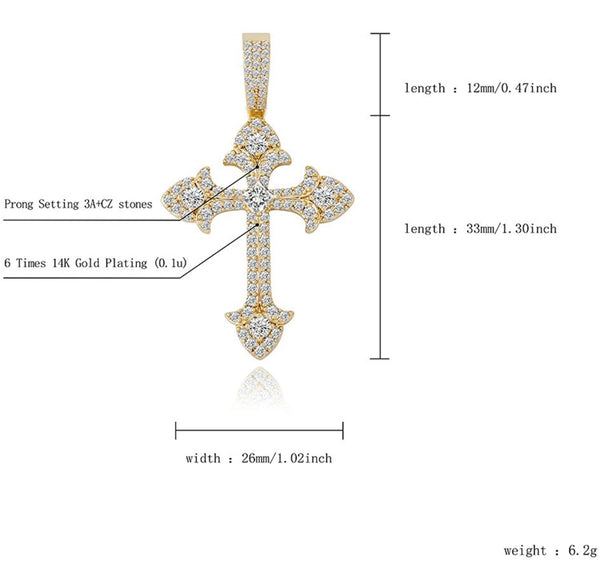 Iced Out 14k Gold Cross Pendant