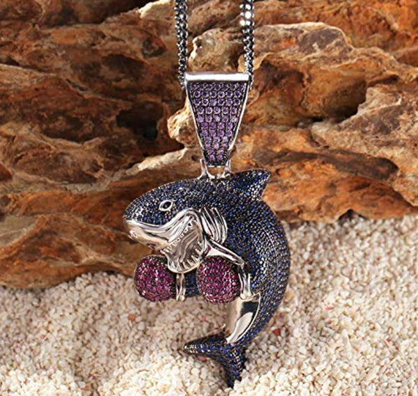 Iced Out 18k White Gold Boxing Shark