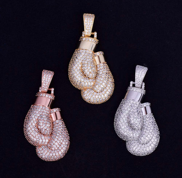 Iced Out 18k Gold Boxing Gloves Pendant